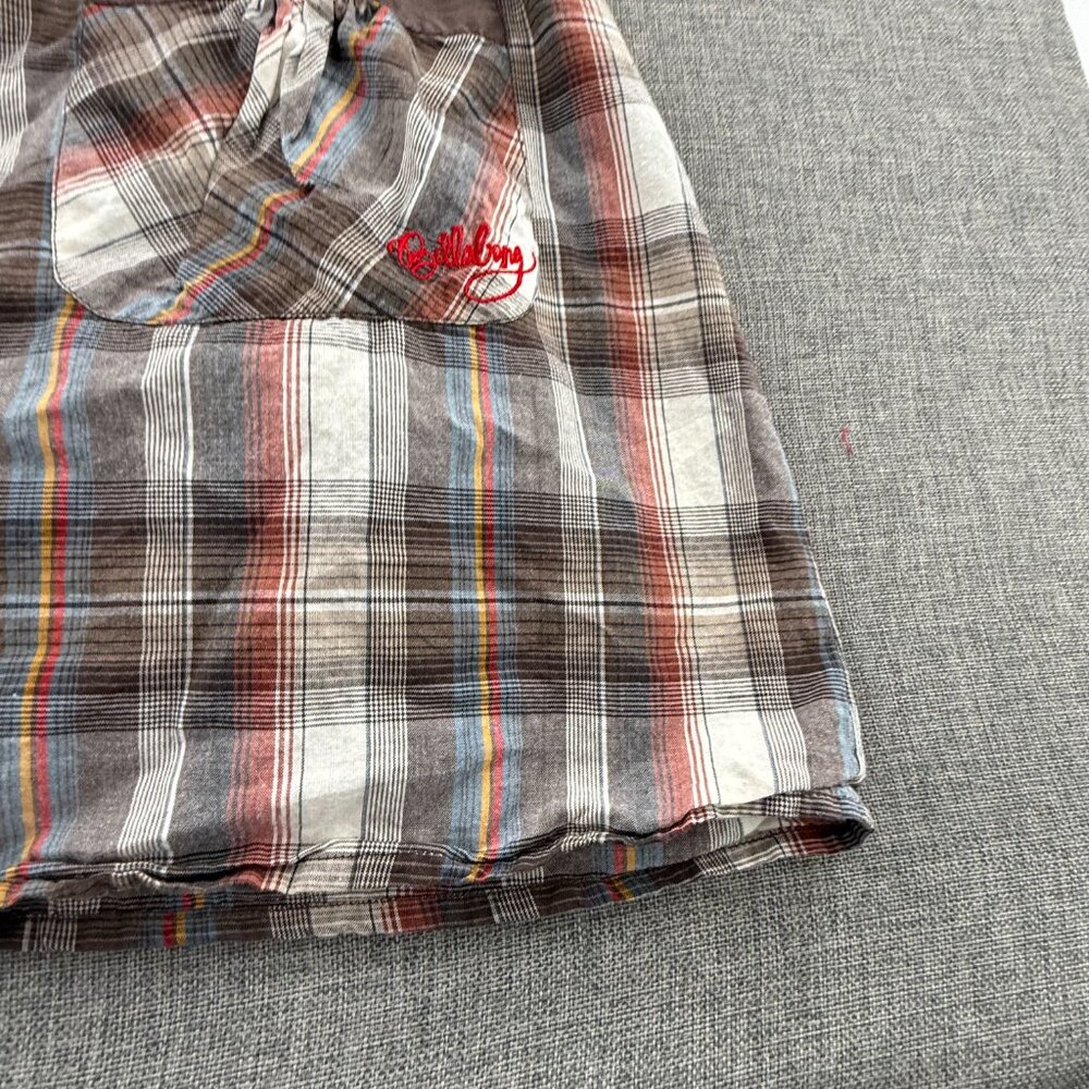 Billabong Vintage Plaid Dress Lined Low V-Neck Short Sleeve 100% Cotton Large - Picture 7 of 14
